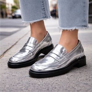 Madewell Silver Leather Vernon Chunky Penny Loafer Size 8